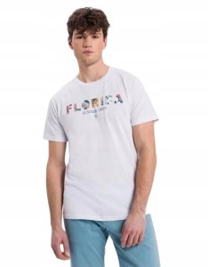 CROSS JEANS T-SHIRT MĘSKI biały nadruk FLORIDA bawełna L