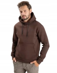 Wkładana Bluza Męska z kieszeniami Basic Brązowa Kangurka Bawełniana XXL