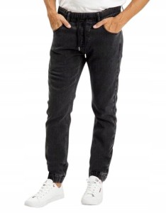 Bawełniane Spodnie Męskie Szare Joggery Spodnie Bojówki na gumę Denim 36/32