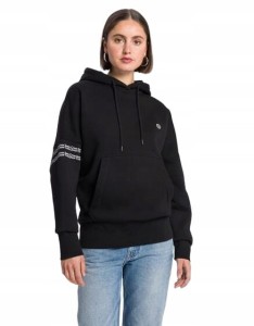 Czarna BLUZA DAMSKA z kapturem OVERSIZE KANGURKA S