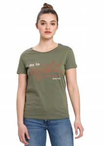 CROSS JEANS T-SHIRT DAMSKI Z NADRUKIEM KHAKI M